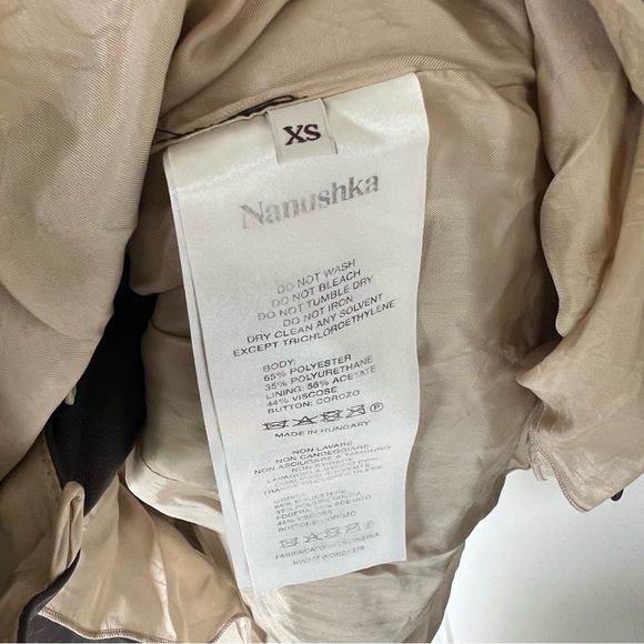 Nanushka Moha Faux Leathet Long Sleeve Off the Shoulder Mini Dress in Brown - Picture 10 of 10